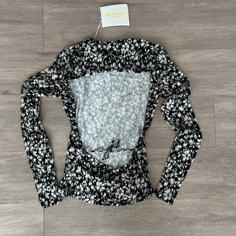 NWT Isabel Marant Leonio Top Sz 6 Black White Open Back Long Sleeve French Sexy - Picture 8 of 16